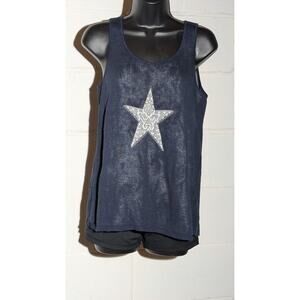 Charming Charlie Sleeveless Navy Blue Knit Sweater Tank Top White Star Small